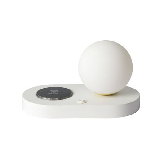 LOLA WHITE/BRUSHED BRASS/OPAL GLASS QI TABLE LAMP