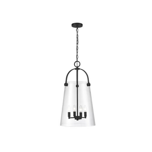 IVY MATT BLACK/CLEAR GLASS 38CM 4 LIGHT PENDANT