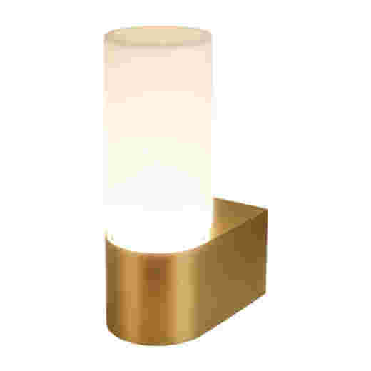 VEGA IP44 BRUSHED BRASS/OPAL GLASS TUBE WALL LIGHT