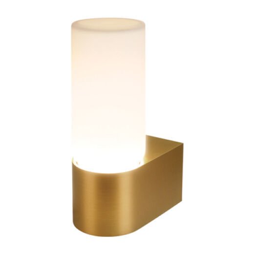 VEGA IP44 BRUSHED BRASS/OPAL GLASS TUBE WALL LIGHT