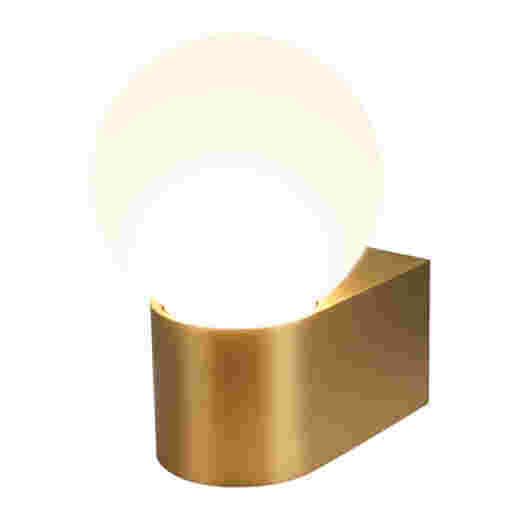 VEGA IP44 BRUSHED BRASS/OPAL GLASS SPHERE WALL LIGHT