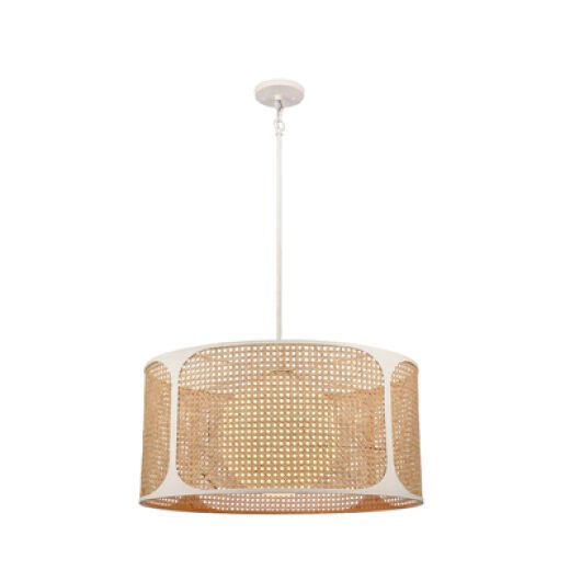 NASSAU MATT WHITE /BAMBOO WEBBING 56CM 1 LIGHT PENDANT
