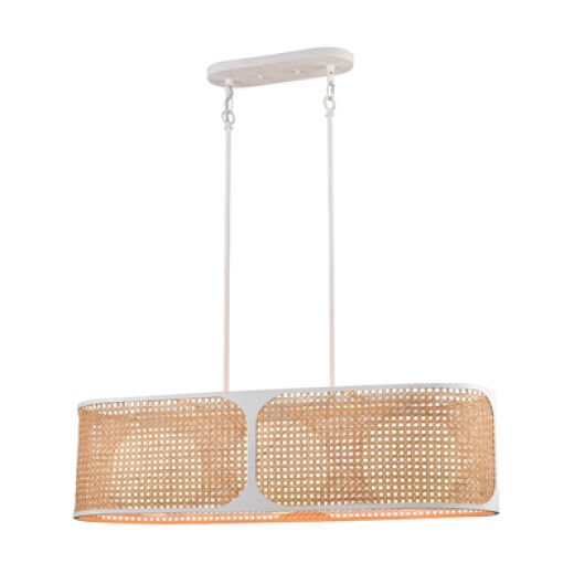 NASSAU MATT WHITE/BAMBOO WEBBING 92CM 3 LIGHT PENDANT