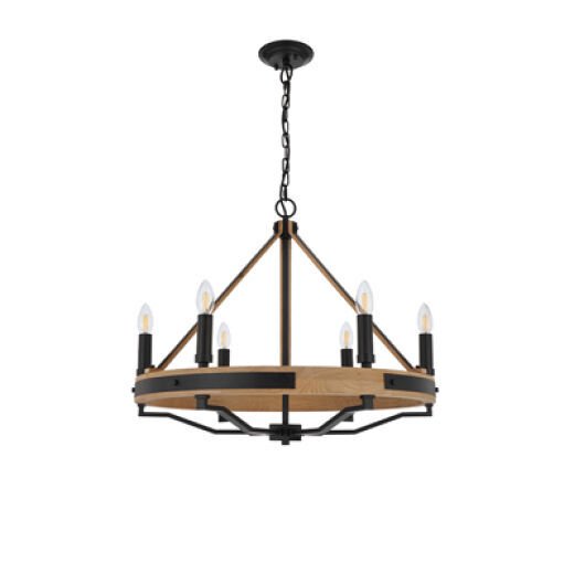 SPUR MATT BLACK/ASH WOOD 66CM 6 LIGHT PENDANT