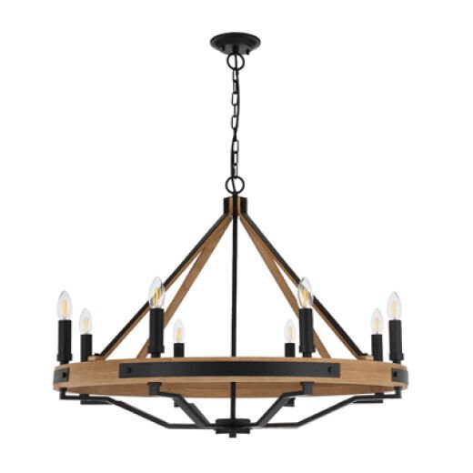 SPUR MATT BLACK/ASH WOOD 86CM 8 LIGHT PENDANT