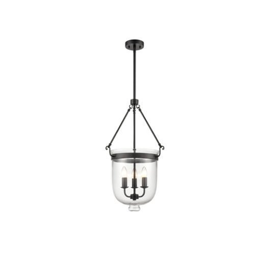 DANTE MATT BLACK/CLEAR GLASS 38CM 3 LIGHT PENDANT