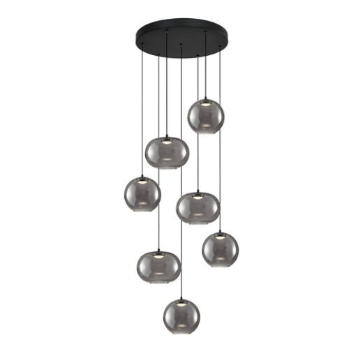 MONTREAL 24W 3000K MATT BLACK/SMOKE GLASS 7 LIGHT LED PENDANT