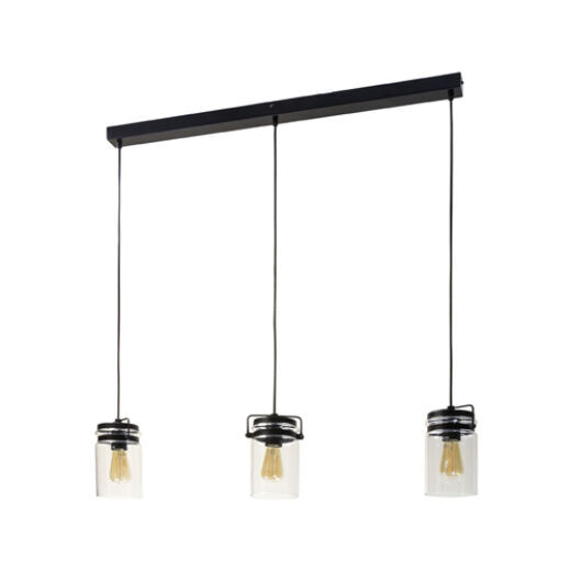 AGAR MATT BLACK/CLEAR GLASS 3 LIGHT PENDANT