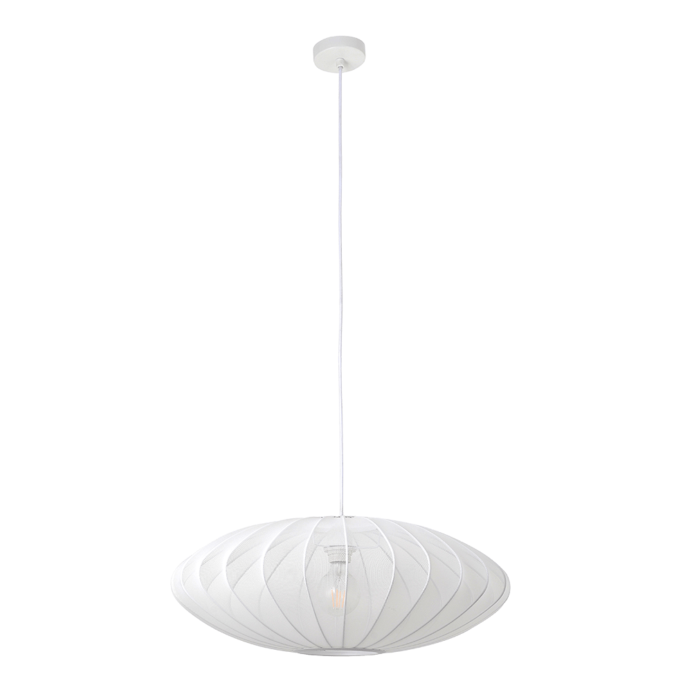View of ZENITH.60 WHITE GAUZE FABRIC 1LT PENDANT - Lightingplus