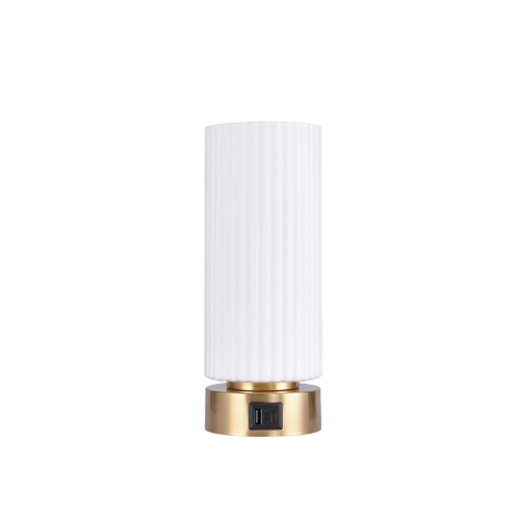 SPIRE BRUSHED BRASS/OPAL RIBBED GLASS USB A+C TOUCH LAMP