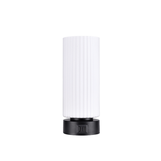 SPIRE BLACK/OPAL RIBBED GLASS USB A+C TOUCH LAMP