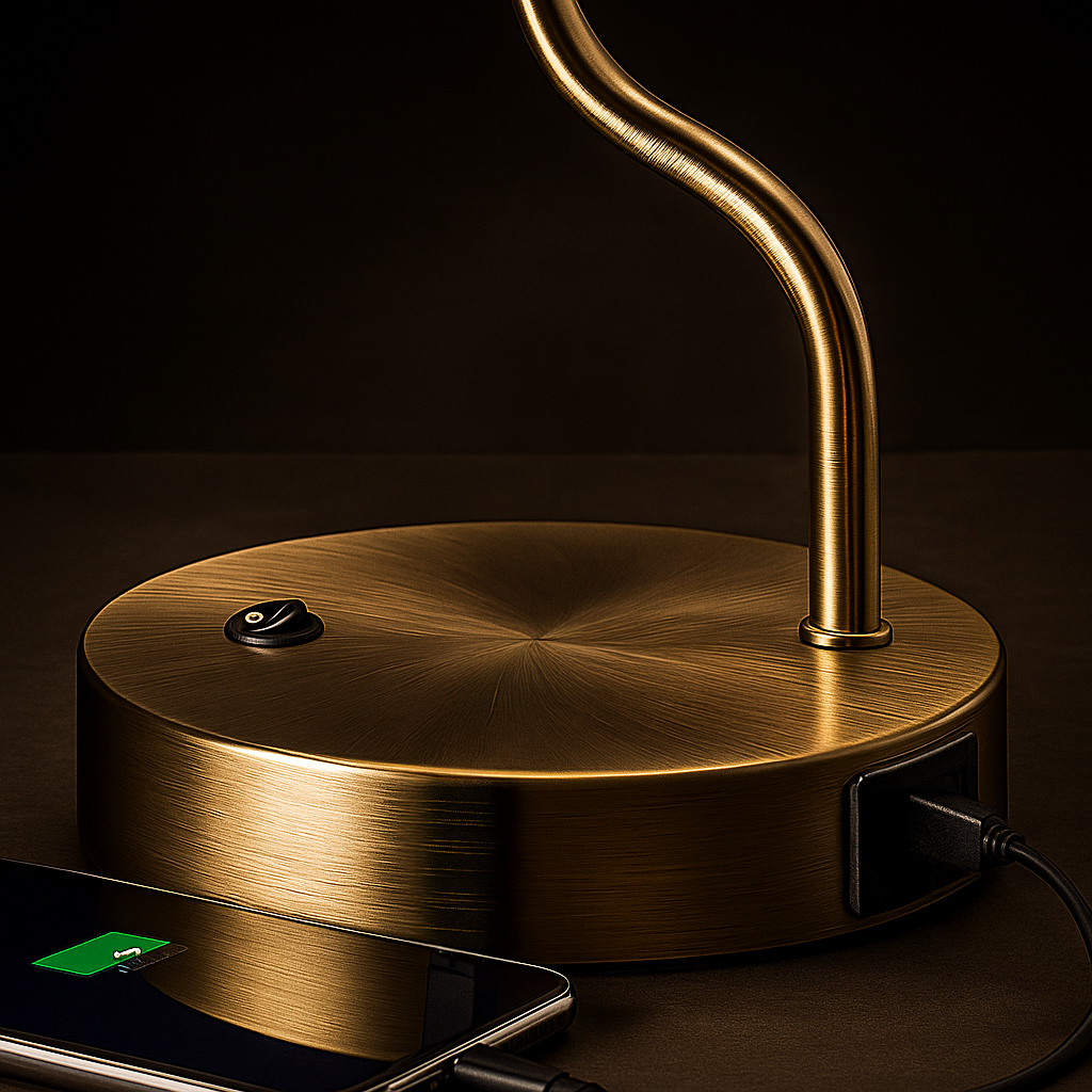 STELLA ANTIQUE BRASS/CREAM USB A+C TABLE LAMP - Lightingplus