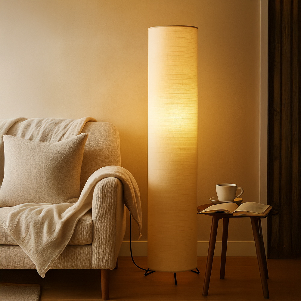 NARA.25 IVORY LINEN TALL FLOOR LAMP - Lightingplus