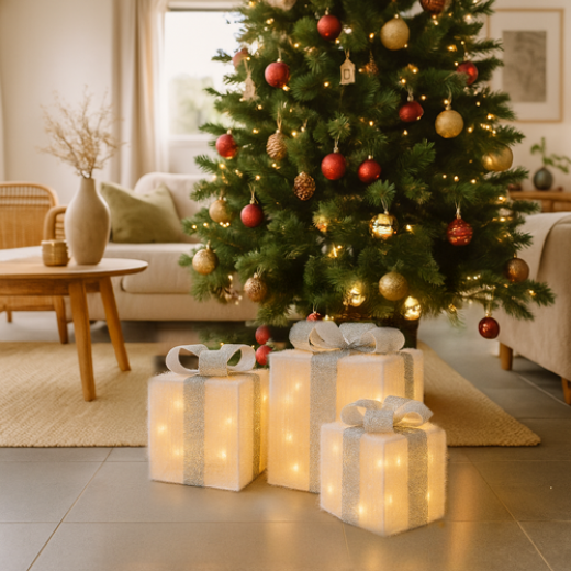 3 PIECE 2700K IP44 WHITE/SILVER LED GIFT BOX SET