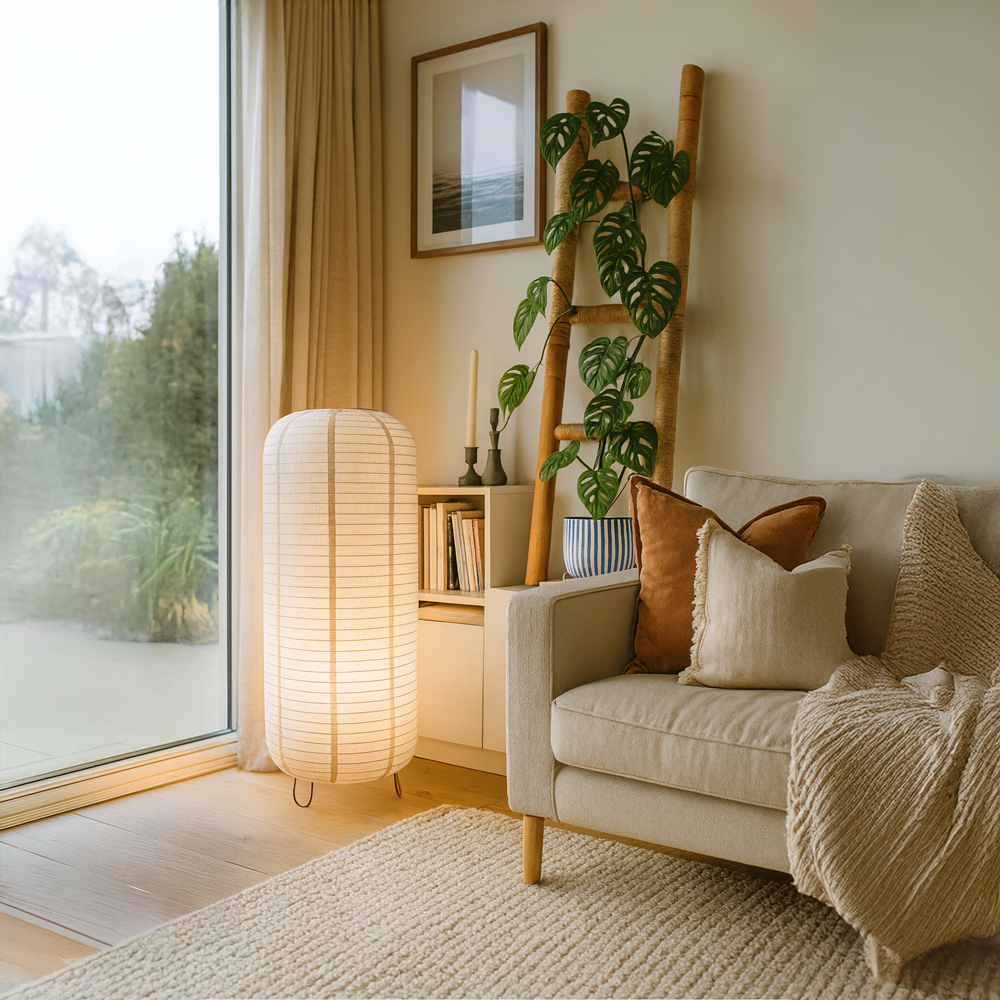 NARA.29 IVORY LINEN SHORT FLOOR LAMP - Lightingplus
