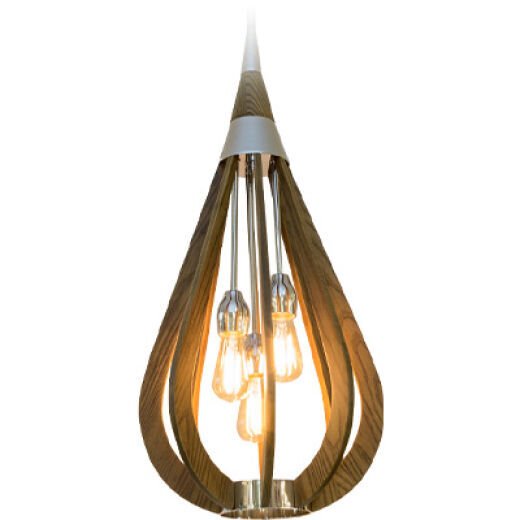 CAMDEN SOLID WOOD/CHROME 36CM 3 LIGHT PENDANT