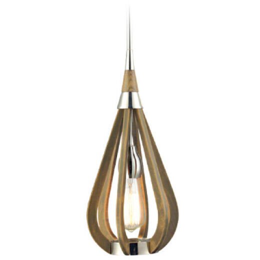 CAMDEN SOLID WOOD/CHROME 18CM 1 LIGHT PENDANT