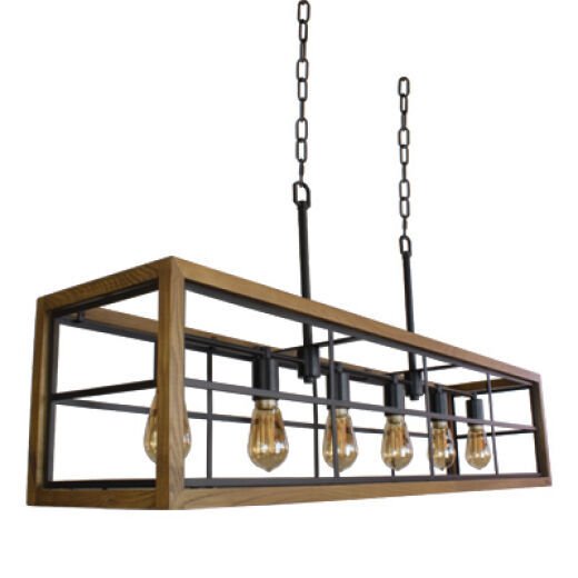 RICHMOND OIL-RUBBED BRONZE/WOOD 130CM 6 LIGHT PENDANT