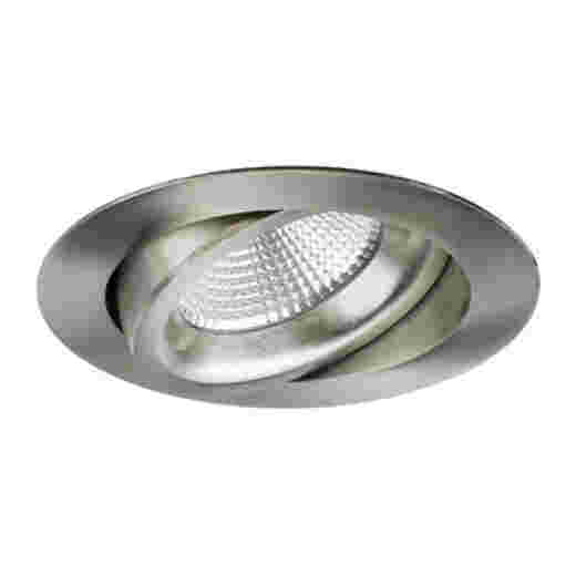JUNISTAR LUX 8W 2700K IP44 BRUSHED STEEL ROUND LED DOWNLIGHT